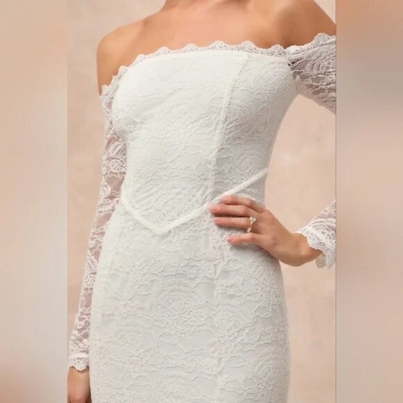 Lulu's Women's Beloved Promise Lace Off-the-Shoulder Mermaid Dress Ivory Size S - Picture 4 of 7